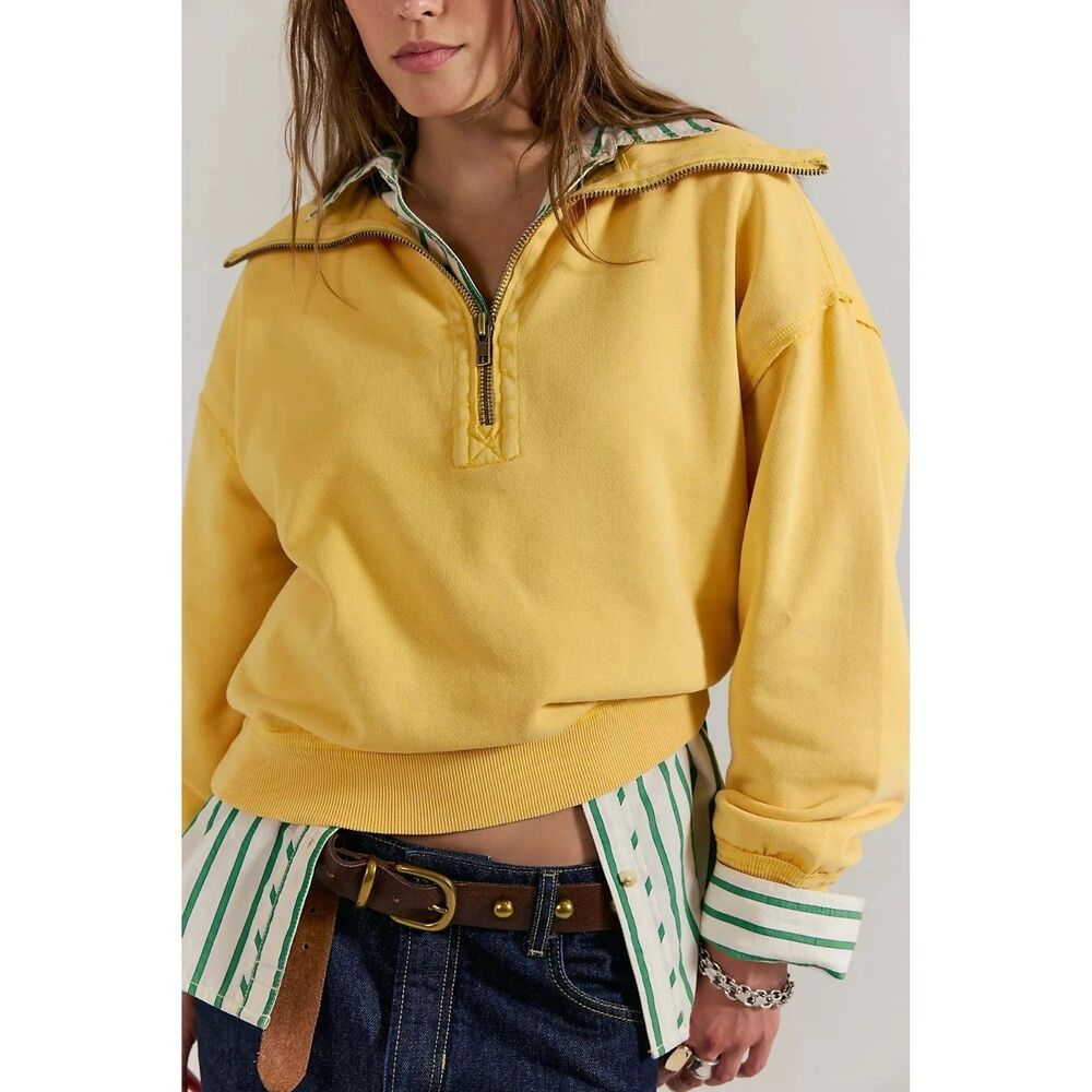 Free People We The Free Parker Half-Zip Pullover Sweatshirt Top Cozy XS 283931 - Picture 1 of 9